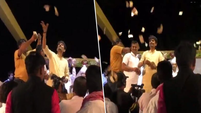गुजरात में कांग्रेस विधायक अल्पेश ठाकुर ने मंच से जमकर उड़ाए नोट, वीडियो वायरल