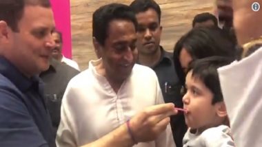 इंदौर: राहुल गांधी ने जब रोड शो के बाद अपनी चम्मच से बच्चें को खिलाई आइसक्रीम