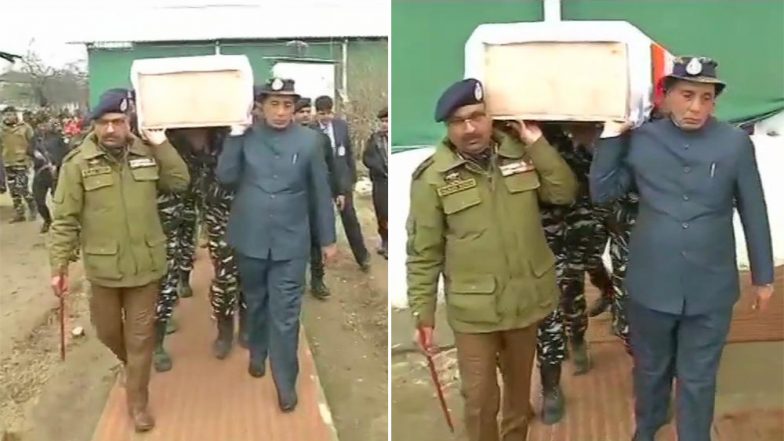 पुलवामा आतंकी हमला: बडगाम में राजनाथ सिंह ने दिया शहीदों को कंधा, गूंजे 'वीर जवान अमर रहे' के नारे
