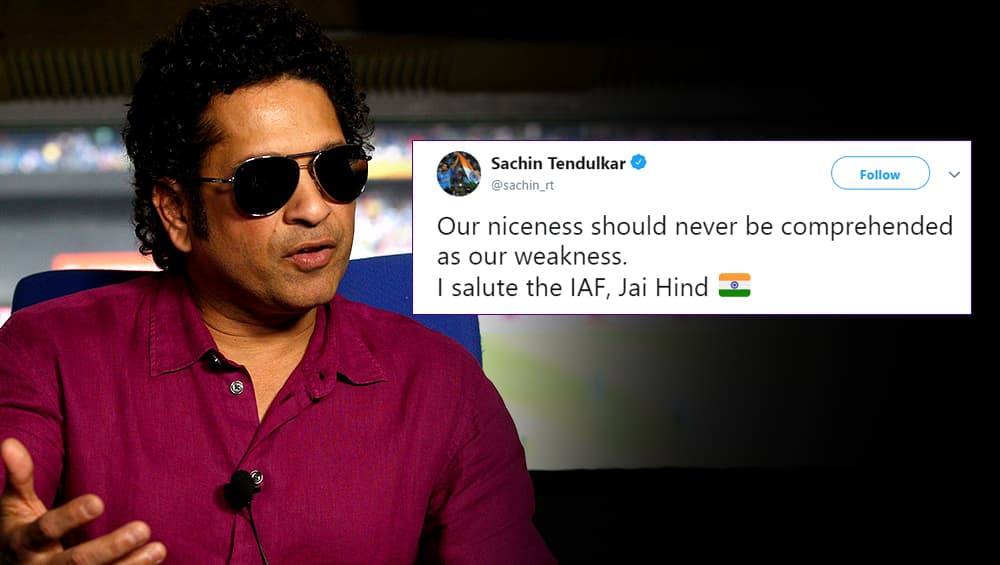 Surgical Strike 2 के बाद 'क्रिकेट के भगवान' सचिन तेंदुलकर ने कहा- 'हमारी अच्छाई को हमारी कमजोरी मत समझना' Surgical Strike 2 के बाद 'क्रिकेट के भगवान' सचिन तेंदुलकर ने कहा- 'हमारी अच्छाई को हमारी कमजोरी मत समझना'