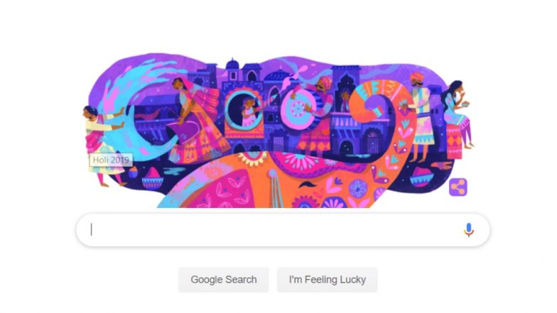 Google Doodle Holi 2019: गूगल ने खूबसूरत डूडल के जरिए दिया हैप्पी होली का संदेश