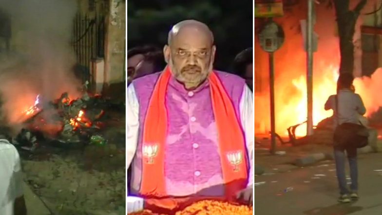 बंगाल में बढ़ा बवाल: अमित शाह के रोड शो में भिड़े BJP-TMC कार्यकर्ता, जमकर हुई पत्थरबाजी, गाड़ियों में लगाई आग