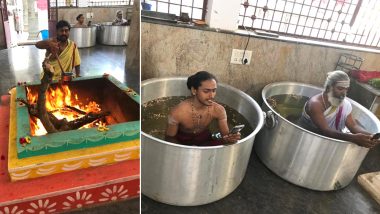 बेंगलुरु: अच्छी बारिश के लिए हालसुरु के सोमेश्वर मंदिर में रखी गई थी पूजा, पतीले में बैठकर पंडित जी चला रहे थे फोन, देखें तस्वीरें