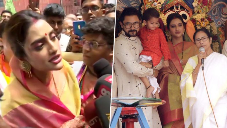 टीएमसी सांसद नुसरत जहां सिर पर पल्लू, मांग में सिंदूर भरकर रथ यात्रा में पहुंची, कहा-दिल से मुस्लिम हूं, लेकिन हर धर्म का सम्मान