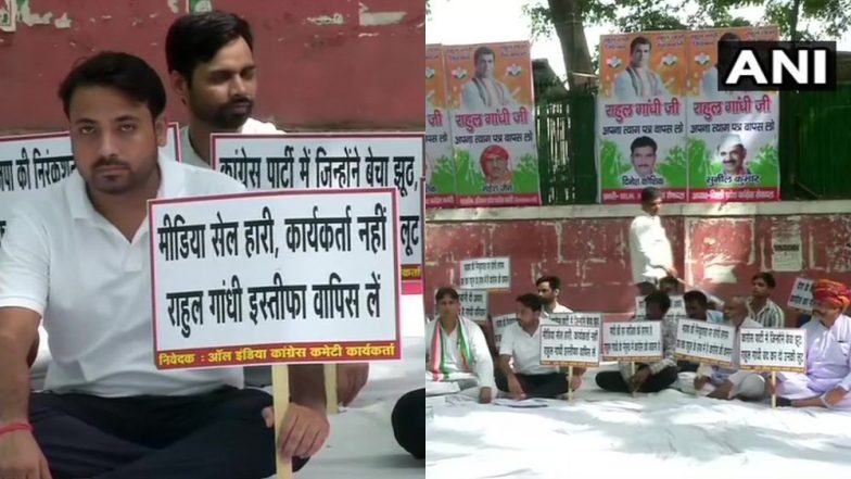 दिल्ली: भूख हड़ताल पर बैठे कांग्रेस के कार्यकर्ता, पार्टी अध्यक्ष पद से राहुल गांधी के इस्तीफे को वापस लेने की मांग