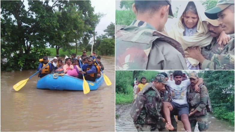 महाराष्ट्र और कर्नाटक के कई इलाके भीषण बाढ़ की चपेट में, राहत कार्य में जुटे भारतीय सेना के एक हजार जवान