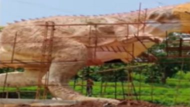 गुजरात: स्टैच्यू ऑफ यूनिटी के पास बनी 30 फीट लंबी डायनासोर की मूर्ति ढही, देखें वीडियो
