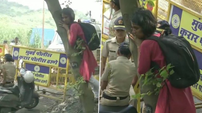 आरे कॉलोनी में वृक्षों की हो रही है कटाई, एक्टिविस्ट ने धारा 144 क्षेत्र में जाकर पेड़ को लगाया गले