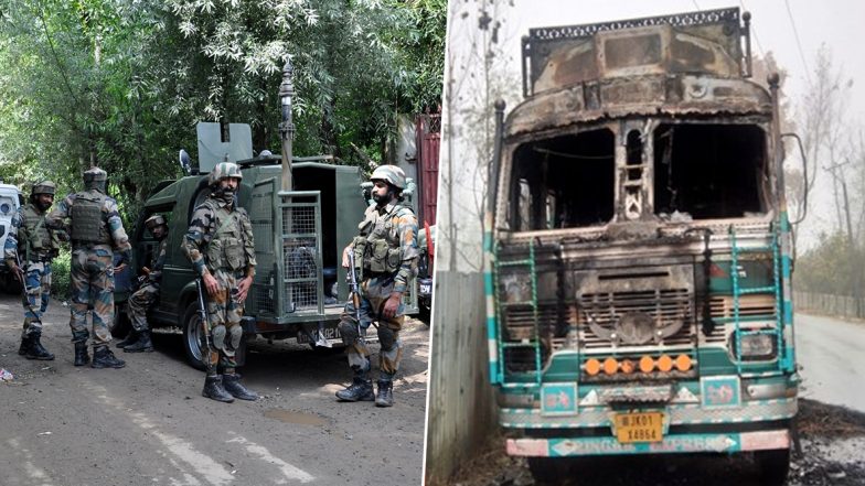 कश्मीर में शांति देख बौखलाए आतंकी, दहशत फैलाने के लिए त्राल में ट्रक को लगाई आग