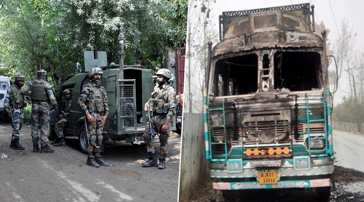 कश्मीर में शांति देख बौखलाए आतंकी, दहशत फैलाने के लिए त्राल में ट्रक को लगाई आग कश्मीर में शांति देख बौखलाए आतंकी, दहशत फैलाने के लिए त्राल में ट्रक को लगाई आग
