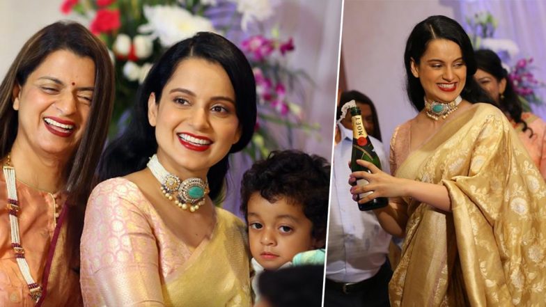 कंगना रनौत ने अपने भाई की सगाई में सजाई महफिल, देखें Inside Photos