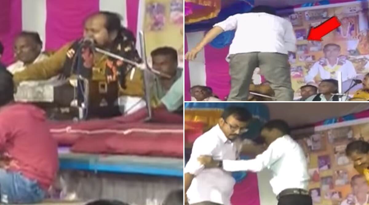 गुजरात: शराब पीकर गाया बेसुरा भजन, लोगों ने स्टेज पर चढ़कर कर दी धुनाई, देखें वायरल वीडियो गुजरात: शराब पीकर गाया बेसुरा भजन, लोगों ने स्टेज पर चढ़कर कर दी धुनाई, देखें वायरल वीडियो
