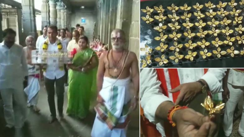 आंध्र प्रदेश: भक्त ने वाराह लक्ष्मी नरसिंह मंदिर में चढ़ाए 50 तुलसी के सोने के पत्ते, देखें तस्वीरें