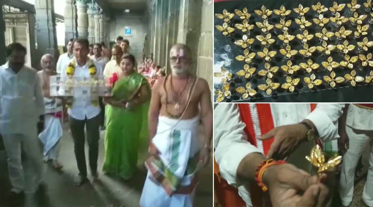आंध्र प्रदेश: भक्त ने वाराह लक्ष्मी नरसिंह मंदिर में चढ़ाए 50 तुलसी के सोने के पत्ते, देखें तस्वीरें आंध्र प्रदेश: भक्त ने वाराह लक्ष्मी नरसिंह मंदिर में चढ़ाए 50 तुलसी के सोने के पत्ते, देखें तस्वीरें