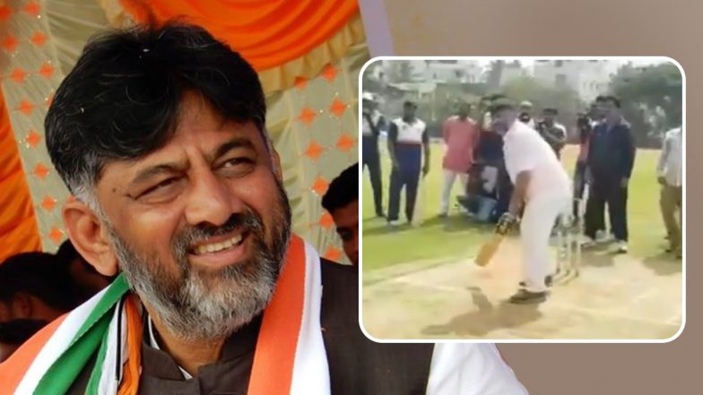 कांग्रेस के वरिष्ठ नेता डीके शिवकुमार ने क्रिकेट के मैदान में आजमाया हाथ, देखें वीडियो