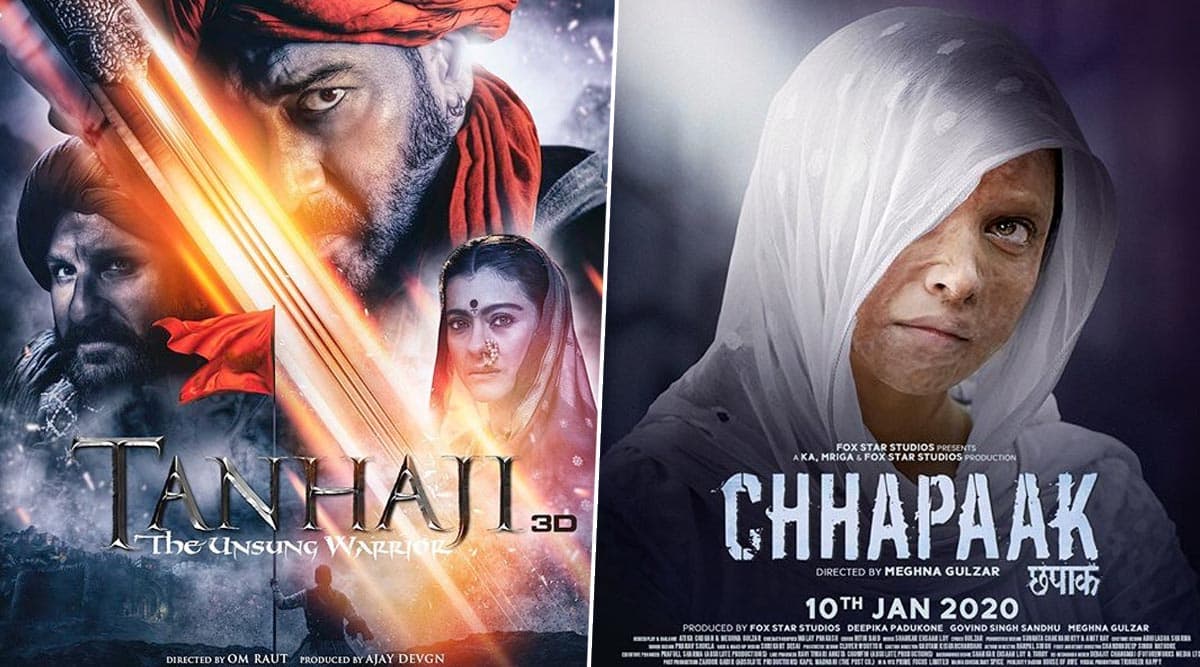 Tanhaji Vs Chhapaak Box Office Collection Day 1 Early Estimates: कमाई के मामले में अजय देवगन से काफी पीछे छूट गई दीपिका पादुकोण, जानिए दोनों फिल्मों ने कितने कमाए Tanhaji Vs Chhapaak Box Office Collection Day 1 Early Estimates: कमाई के मामले में अजय देवगन से काफी पीछे छूट गई दीपिका पादुकोण, जानिए दोनों फिल्मों ने कितने कमाए
