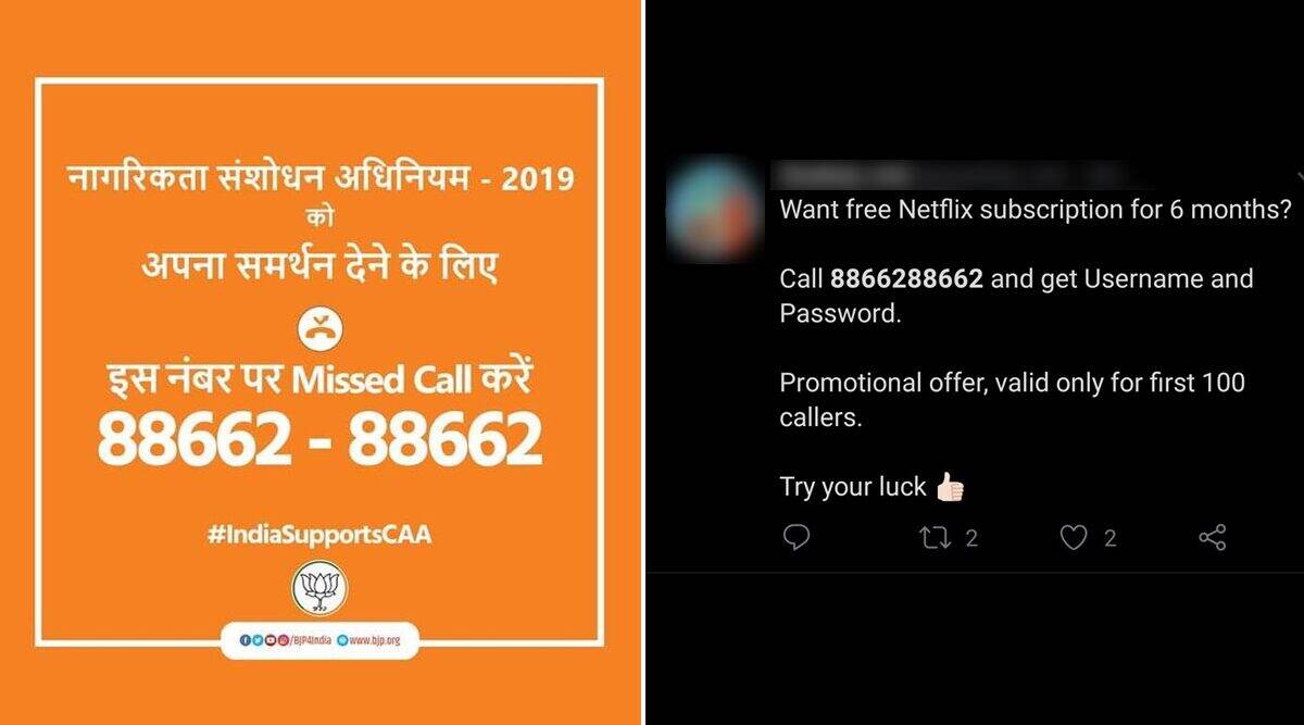 बीजेपी के CAA सपोर्ट वाले नंबर 8866288662 पर मिल रहा Free Netflix सब्सक्रिप्शन से लेकर हॉट चैट तक का ऑफर? जाने पूरा सच बीजेपी के CAA सपोर्ट वाले नंबर 8866288662 पर मिल रहा Free Netflix सब्सक्रिप्शन से लेकर हॉट चैट तक का ऑफर? जाने पूरा सच
