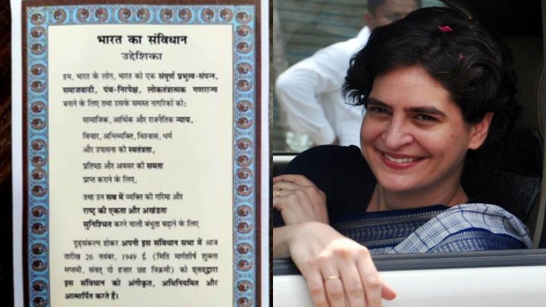 प्रियंका गांधी ने दी पार्टी के नेताओं और कार्यकर्ताओं को नए साल की शुभकामनाएं, भेजा संविधान की प्रस्तावना वाला ग्रीटिंग कार्ड