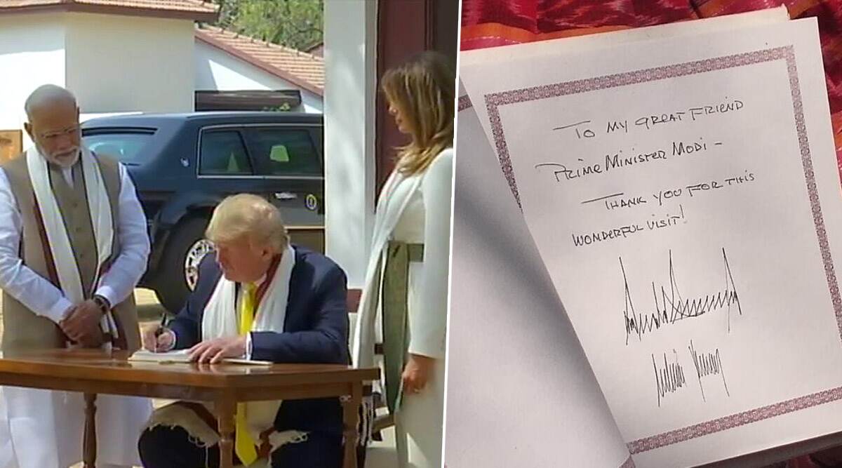 Namaste Trump: राष्ट्रपति डोनाल्ड ट्रंप ने विजिटर बुक में लिखा, इस शानदार दौरे के लिए शुक्रिया मेरे दोस्त पीएम मोदी Namaste Trump: राष्ट्रपति डोनाल्ड ट्रंप ने विजिटर बुक में लिखा, इस शानदार दौरे के लिए शुक्रिया मेरे दोस्त पीएम मोदी