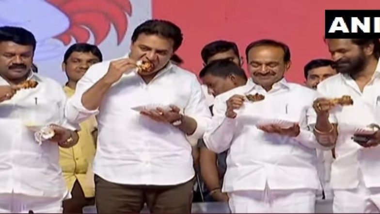 तेलंगाना के मंत्रियों ने मंच पर खाया चिकन, कोरोना वायरस को लेकर फैली अफवाहों पर लगाया विराम, देखें तस्वीरे