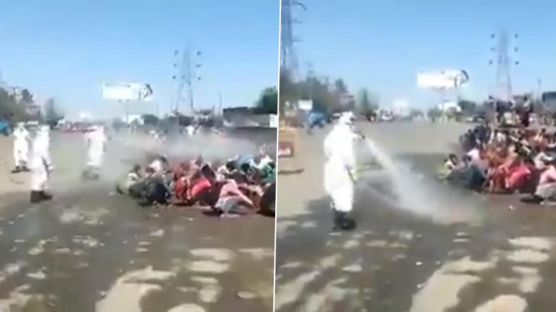 उत्तर प्रदेश: COVID-19 से बचाव के नाम पर अमानवीयता, बरेली में  घर लौट रहे मजदूरों को सड़क पर बैठाकर किया Disinfectant का छिड़काव, वीडियो वायरल