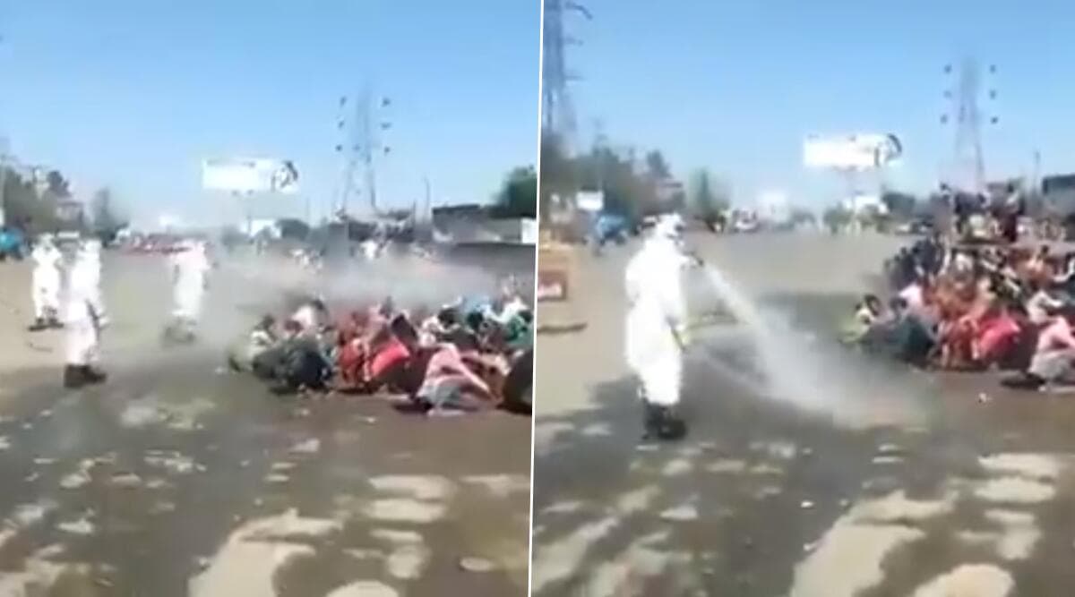 उत्तर प्रदेश: COVID-19 से बचाव के नाम पर अमानवीयता, बरेली में घर लौट रहे मजदूरों को सड़क पर बैठाकर किया Disinfectant का छिड़काव, वीडियो वायरल उत्तर प्रदेश: COVID-19 से बचाव के नाम पर अमानवीयता, बरेली में घर लौट रहे मजदूरों को सड़क पर बैठाकर किया Disinfectant का छिड़काव, वीडियो वायरल