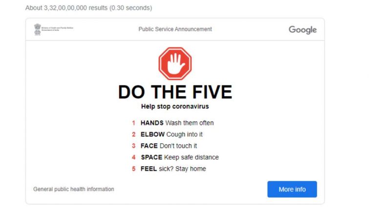 Coronavirus Prevention Tips From Google: गूगल ने बताया संक्रमण से बचने का तरीका, होमपेज पर दिखा रहा 'DO THE FIVE' एडवाइजरी