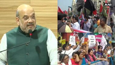 कोलकाता दौरे पर पहुंचे गृहमंत्री को विरोध में दिखाए गए काले झंडे, प्रदर्शन कर रहे लोगों ने लगाए अमित शाह गो बैक के नारे