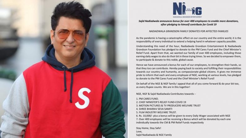 प्रोड्यूसर साजिद नाडियाडवाला ने लॉकडाउन में अपने 400 कर्मचारियों को दिया बोनस, ताकि वो भी बढ़ा सके मदद का हाथ