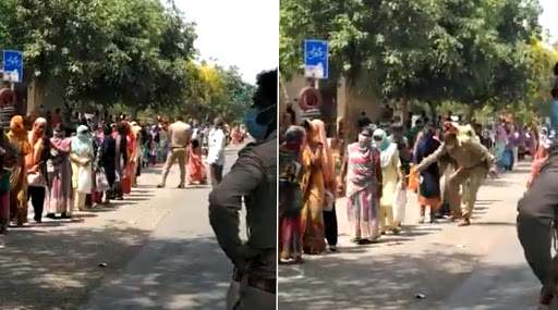 कोरोना संकट के बीच नोएडा में पुलिस का अमानवीय चेहरा, राशन के लिए लाइन में खड़ी महिलाओं को पीटा, देखें वीडियो