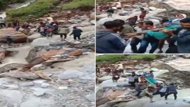 उत्तराखंड: जान जोखिम डालकर ग्रामीणों ने अस्थायी स्ट्रेचर पर मरीज को पहुंचाया अस्पताल, पिथौरागढ़ में भूस्खलन और बारिश के कारण अवरुद्ध हुई सड़क (Watch Video)