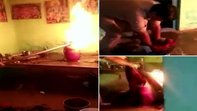 उत्तर प्रदेश: साधु के घर में गैस सिलेंडर में लग गई आग, बुझाने के लिए जूझा पुलिस का जवान, VIDEO देख लोग कर रहे हैं तारीफ