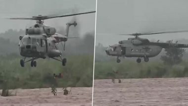 IAF Helicopter Rescued 7 People In J&K: जम्मू कश्मीर के उझ नदी में आई बाढ़ में फंसे 7 लोगों को वायुसेना के गरुण कमांडो ने बचाया (Watch Video)