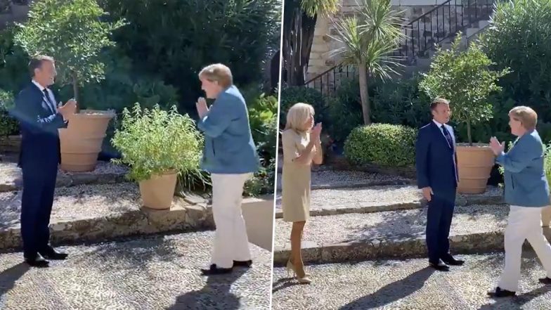 Emmanuel Macron-Angela Merkel Greet With Namaste: फ्रांस के राष्ट्रपति इमैनुएल मैक्रों ने जर्मन चांसलर एंजेला मर्केल को झुककर किया &lsquo;नमस्ते&rsquo;, देखें वीडियो