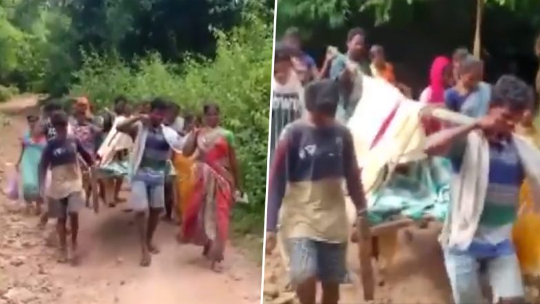 Andhra Pradesh: बेहतर सड़क न होने के कारण खाट की पालकी बना गर्भवती को लेकर 10 किमी पैदल चले परिजन, देखें वीडियो