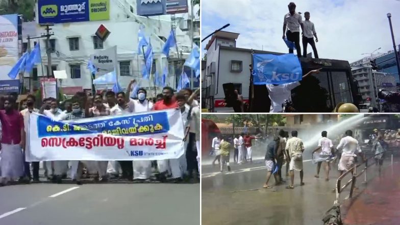 Kerala Gold Smuggling Case: के. टी. जलील के इस्तीफे की मांग को लेकर केरल स्टूडेंट्स यूनियन का प्रदर्शन, पुलिस ने प्रदर्शनकारियों को हटाने के लिए वाटर कैनन किया इस्तेमाल