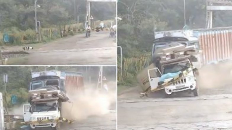 Video of Speeding Truck Hitting Railway Crossing: मध्य प्रदेश के सागर में रेलवे क्रॉसिंग पर तेज रफ्तार ट्रक हुआ अनियंत्रित- देखें वायरल वीडियो