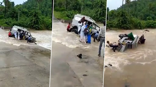 Viral Video: गुजरात में बाढ़ में फंसी जीप, ग्रामीणों ने ऐसे किया रेस्क्यू