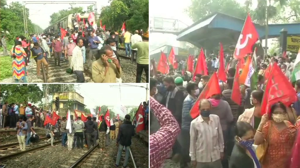 बंगाल और ओडिशा में भारत बंद के चलते रेलवे ट्रैक ब्लॉक, कई जगहों पर ट्रेड यूनियनों का सड़कों पर प्रदर्शन जारी