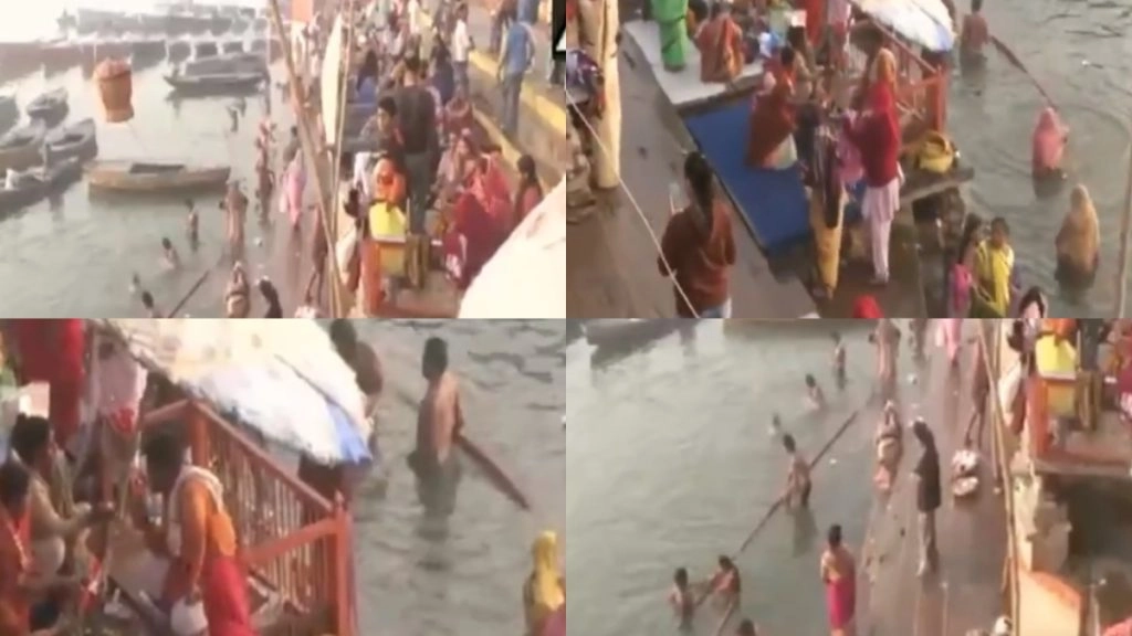 देव उत्थान एकादशी और तुलसी विवाह के अवसर पर श्रद्धालुओं ने गंगा नदी में किया स्नान