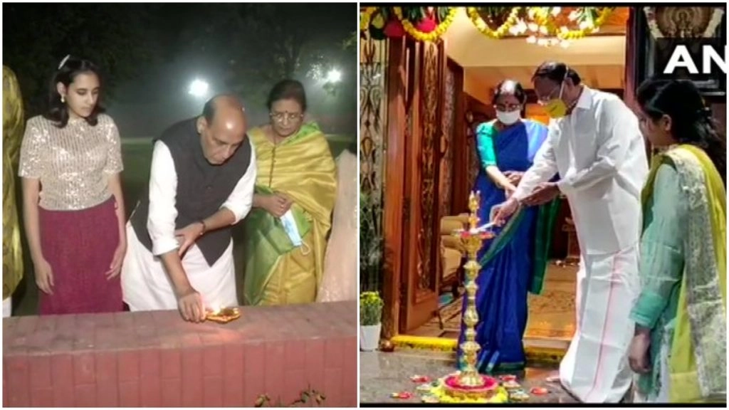 उपराष्ट्रपति वेंकैया नायडू, रक्षा मंत्री राजनाथ सिंह ने परिवार के साथ  मनाई दीवाली