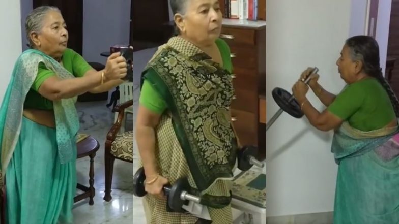 Granny Lifts Weight: साड़ी में वेट लिफ्टिंग और Squats करती 82 वर्षीय दादी का प्रेरणादायी वीडियो हुआ वायरल (Watch Viral Video)