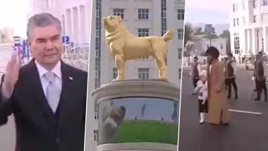 Turkmenistan President Unveils Giant Golden Statue of His Favourite Dog: तुर्कमेनिस्तान के राष्ट्रपति ने अपने पसंदीदा कुत्ते की नस्ल की विशाल स्वर्ण प्रतिमा का किया अनावरण