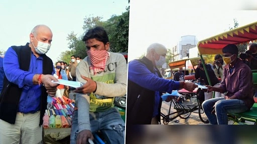 उपमुख्यमंत्री मनीष सिसोदिया ने पटपड़गंज में मास्क वितरण किया