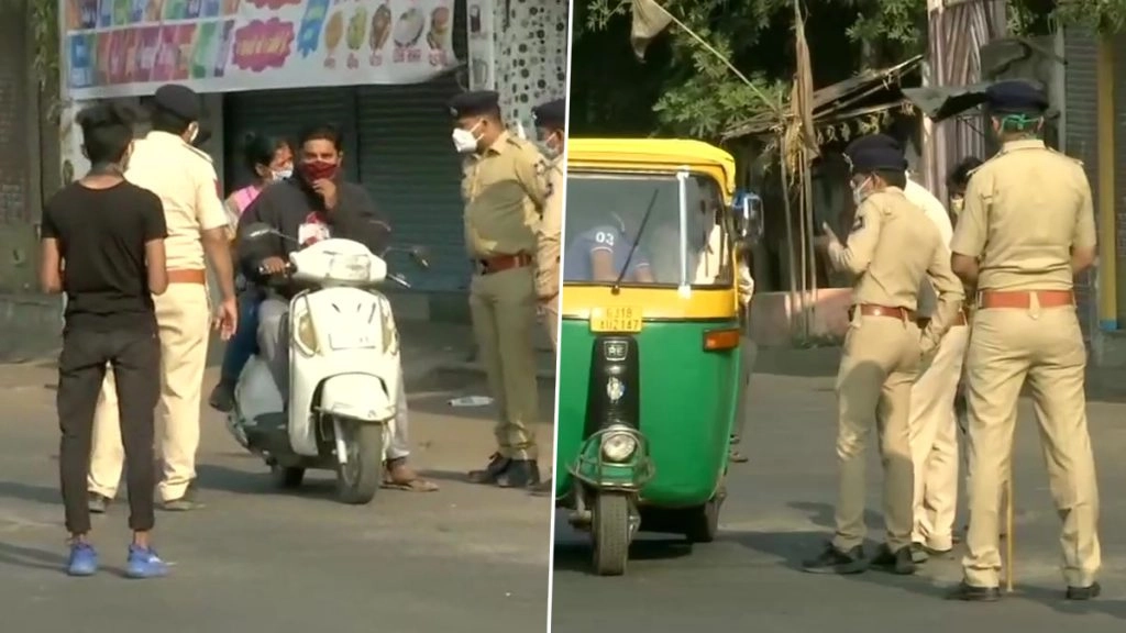 अहमदाबाद में कर्फ्यू के दौरान सड़कों पर सक्रीय दिखी पुलिस