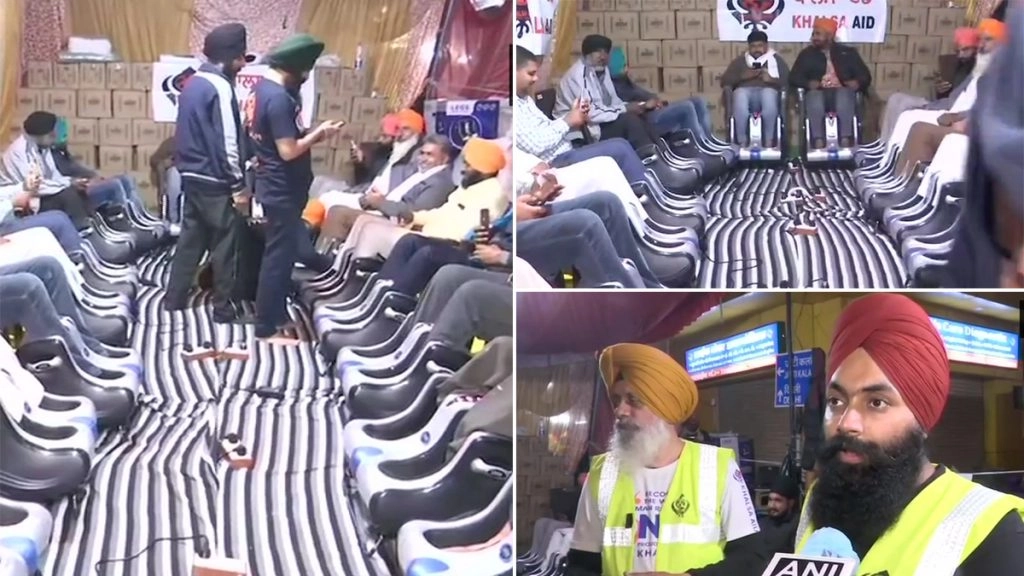 प्रदर्शनकारी किसानों के आराम के लिए लाई गई फूट मसाजर, देखें तस्वीरें 