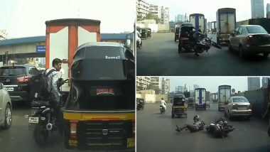 Mumbai Road Rage Video: बीच रोड पर ऑटो रिक्शा चालक ने बाइक सवार को मारी टक्कर, वीडियो देखकर आप भी रह जाएंगे हैरान