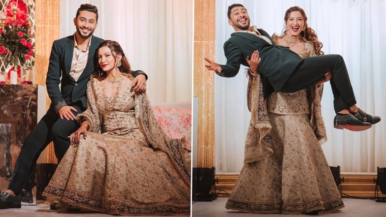 Gauahar Khan New Photos: शादी के बाद पति को गोद में उठाए दिखी गौहर खान, शेयर की वलीमा की तस्वीरें