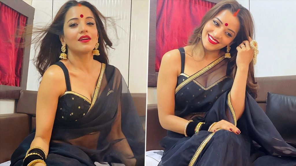 फोटोज: भोजपुरी सुंदरी मोनालिसा ने ब्लैक साड़ी पहनकर दिखाया हॉट अवतार