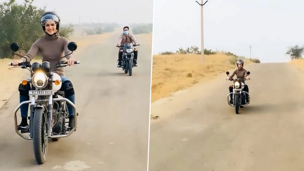 कृति सेनन ने बाइक राइड पर जमकर किया एन्जॉय